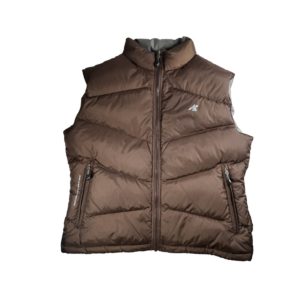 EMS Goose Down Puffer Vest Womens Large Brown Quilted Zip Pockets Boxy 90s